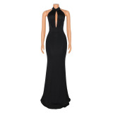 Women's fashion sexy backless hollow neck dress
