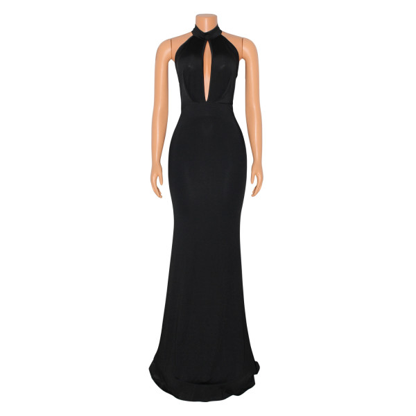 Women's fashion sexy backless hollow neck dress
