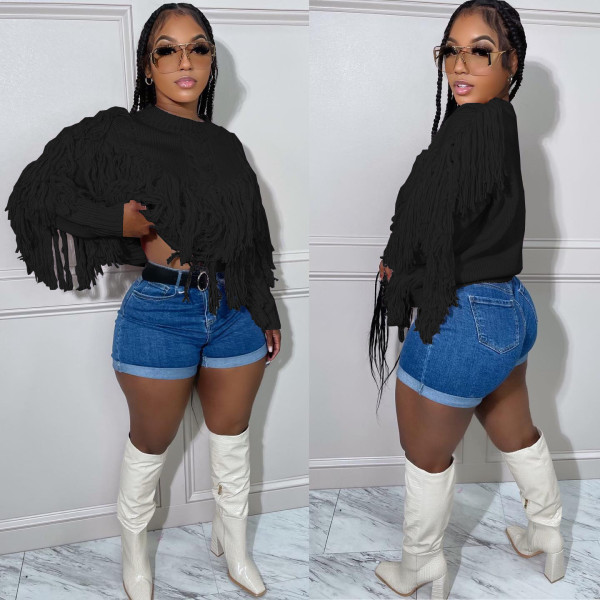 Winter Versatile Knitted Hand Hook Fringe Sweater Top