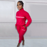 Printed letter plush pullover zipper casual sports suit