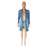 Slim sexy backless stretch breasted denim hip wrap dress one-piece skirt