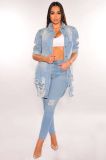 Slim sexy stretch breasted bag buttock hole denim coat
