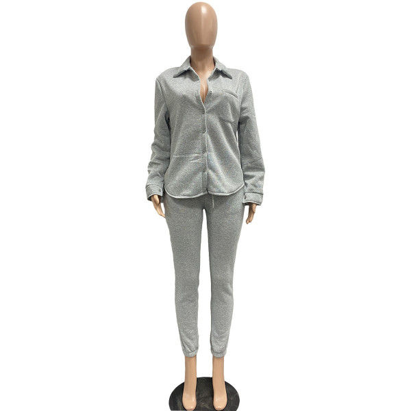 Winter plush sweater suit collar casual sports suit two-piece set