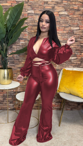 Autumn and winter women's leather two-piece suit