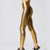High waist gilded solid casual pants pencil pants yoga pants