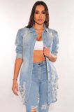 Slim sexy stretch breasted bag buttock hole denim coat