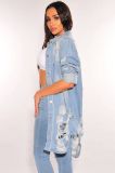Slim sexy stretch breasted bag buttock hole denim coat