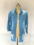 Slim sexy stretch breasted bag buttock hole denim coat