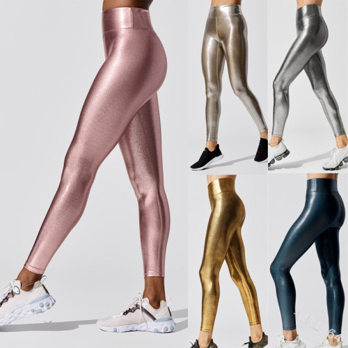 High waist gilded solid casual pants pencil pants yoga pants