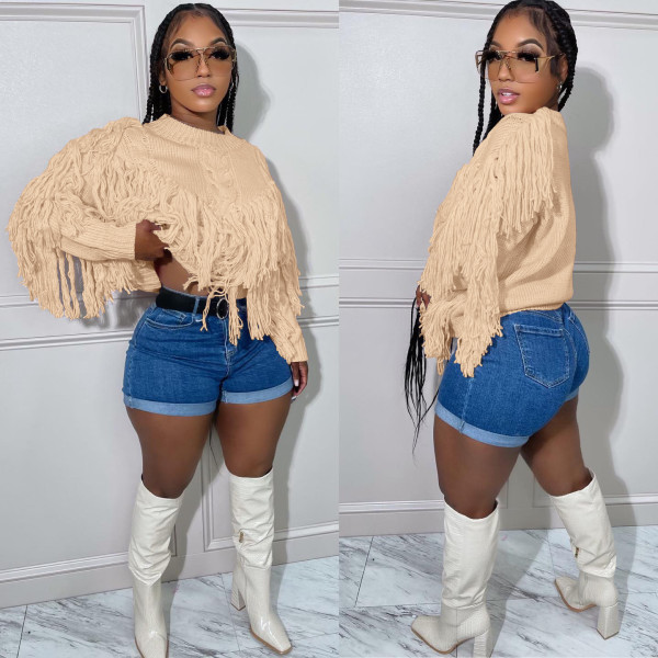 Winter Versatile Knitted Hand Hook Fringe Sweater Top