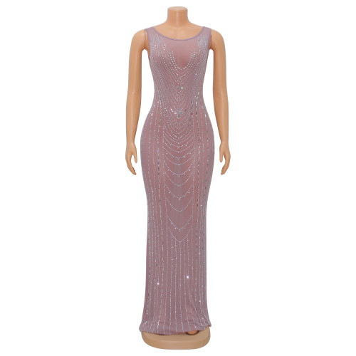 Women's fashion sexy mesh perspective long dress