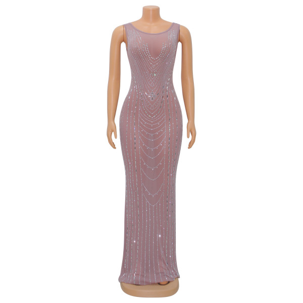 Women's fashion sexy mesh perspective long dress