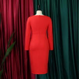 Fashion inclined collar elegant long sleeve dress