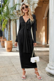 Simple Sexy Irregular One Step Long Sleeve V-Neck Wrinkle Dress