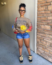 Letter Trend Smiley Face Women's Fashion Fashion Unisex Style Plush Hoodie