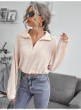 Knit shirt zipper drawcord lapel knit pullover POLO shirt top