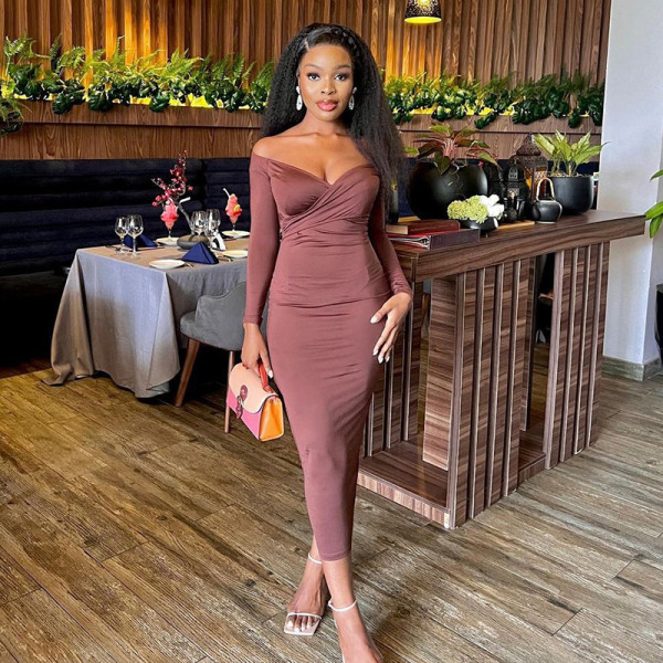 Solid sexy chest wrap long sleeve hip wrap fashion dress