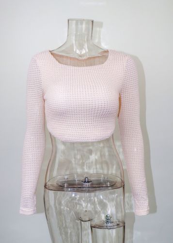 Women's short tight sexy zipper sweater short wide neck long sleeve T-shirt