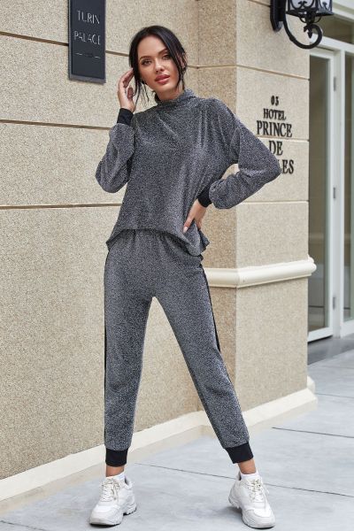 Fashion casual high elastic silk long sleeve household women's round neck women's sports two-piece set