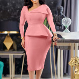 Fashion inclined collar elegant long sleeve dress