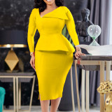 Fashion inclined collar elegant long sleeve dress