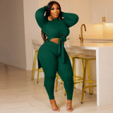 Pit strip split strap round neck long sleeve two pieces