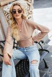Sexy cross V-neck waist closed and navel exposed short chest style shirt slim long sleeved t-shirt
