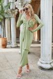 Simple Sexy Irregular One Step Long Sleeve V-Neck Wrinkle Dress
