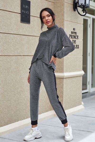 Fashion casual high elastic silk long sleeve household women's round neck women's sports two-piece set