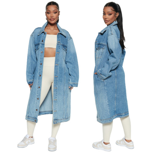 Fashion women's long sleeve denim trench coat cardigan denim cape