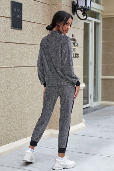 Fashion casual high elastic silk long sleeve household women's round neck women's sports two-piece set