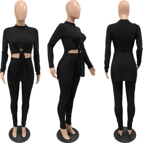 Pit strip split strap round neck long sleeve two pieces