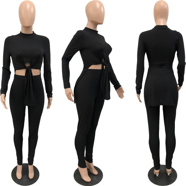 Pit strip split strap round neck long sleeve two pieces