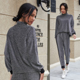 Fashion casual high elastic silk long sleeve household women's round neck women's sports two-piece set