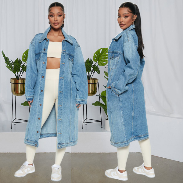 Fashion women's long sleeve denim trench coat cardigan denim cape