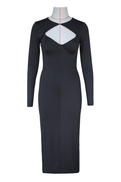 Sexy women's autumn black long one step dress temperament long sleeve solid color tight dress