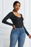 Solid color long sleeve round neck sexy jumpsuit