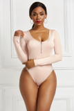 Solid color long sleeve round neck sexy jumpsuit