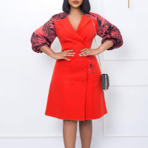 Fashion Tongle printed patchwork suit collar oversize dress