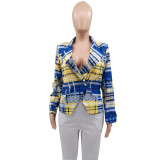 Women's fashion plaid small suit jacket with pockets and lining, slim