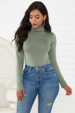 Long sleeve high neck slim fitting solid color bodysuit