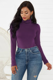 Long sleeve high neck slim fitting solid color bodysuit