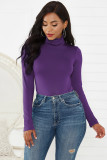 Long sleeve high neck slim fitting solid color bodysuit