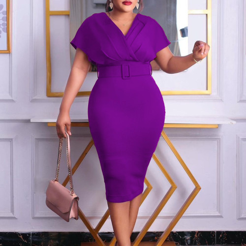 Oversized Women's Fashion Slim V-neck Temperament Tongle Dress