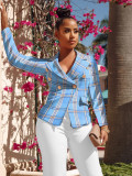 Women's fashion plaid small suit jacket with pockets and lining, slim