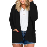 Women's sweater cardigan pocket solid color pit strip sweater women's coat