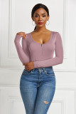 Solid color long sleeve round neck sexy jumpsuit