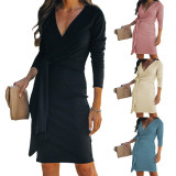 V-neck pit strip slim sexy fashion belt dress