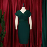 Oversized Women's Fashion Slim V-neck Temperament Tongle Dress