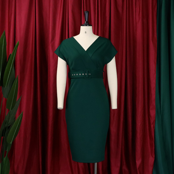 Oversized Women's Fashion Slim V-neck Temperament Tongle Dress